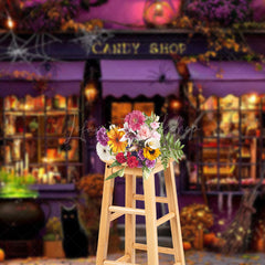 Lofaris Pumpkin Autumn Purple Candy Shop Halloween Backdrop