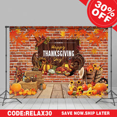 (Ship In 24HR) Lofaris Pumpkin Maples Turkey Brick Thanksgiving Day Backdrop