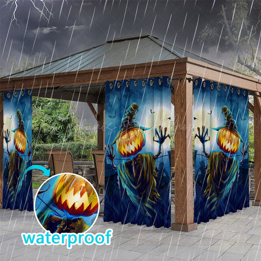 Lofaris Pumpkin Scarecrow Waterproof Printed Outdoor Curtains