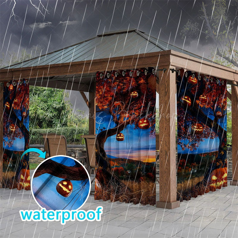 Lofaris Pumpkin Tree Waterproof Printed Outdoor Curtains