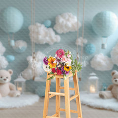 Lofaris Pure White Blue Wall Bears Ccake Smash Backdrop