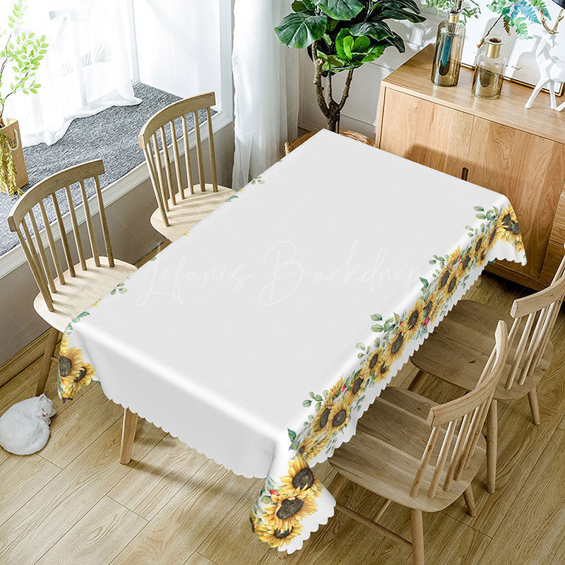 Lofaris Pure White Sunflower Rectangle Tablecloth For Home