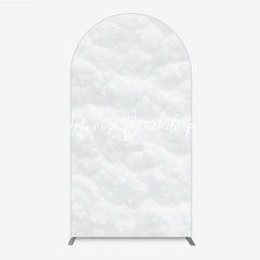 Lofaris Pure White Textured Snowy Cloud Round Top Arch Backdrop Ethereal Winter Wonderland Party Decor.