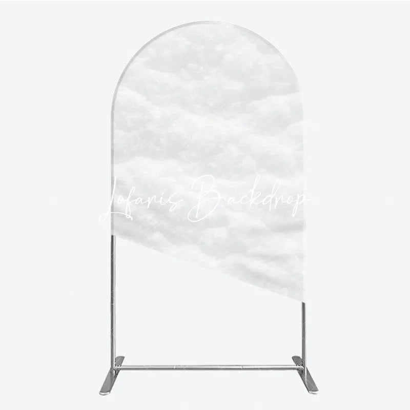 Lofaris Pure White Textured Snowy Cloud Round Top Arch Backdrop Ethereal Winter Wonderland Party Decor.
