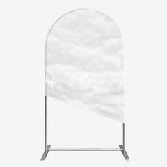 Lofaris Pure White Textured Snowy Cloud Round Top Arch Backdrop Ethereal Winter Wonderland Party Decor.