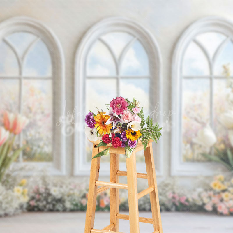 Lofaris Pure Whtie Arch Window Tulip Spring Photo Backdrop