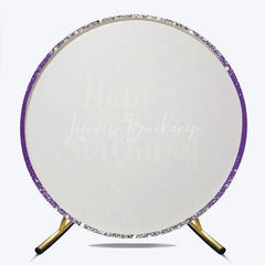 Lofaris Purple and Silver Glitter Happy Birthday Round Backdrop Elegant Diamond Sparkle Celebration Party Decor