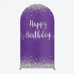Lofaris Purple and Silver Glitter Happy Birthday Round Top Arch Backdrop Elegant Diamond Sparkle Party Decor