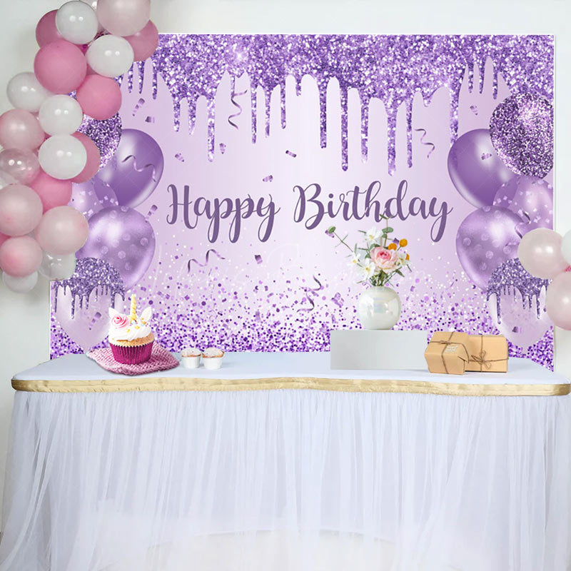 Lofaris Purple Balloon Glitter Happy Birthday Party Backdrop