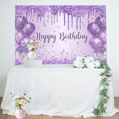 Lofaris Purple Balloon Glitter Happy Birthday Party Backdrop