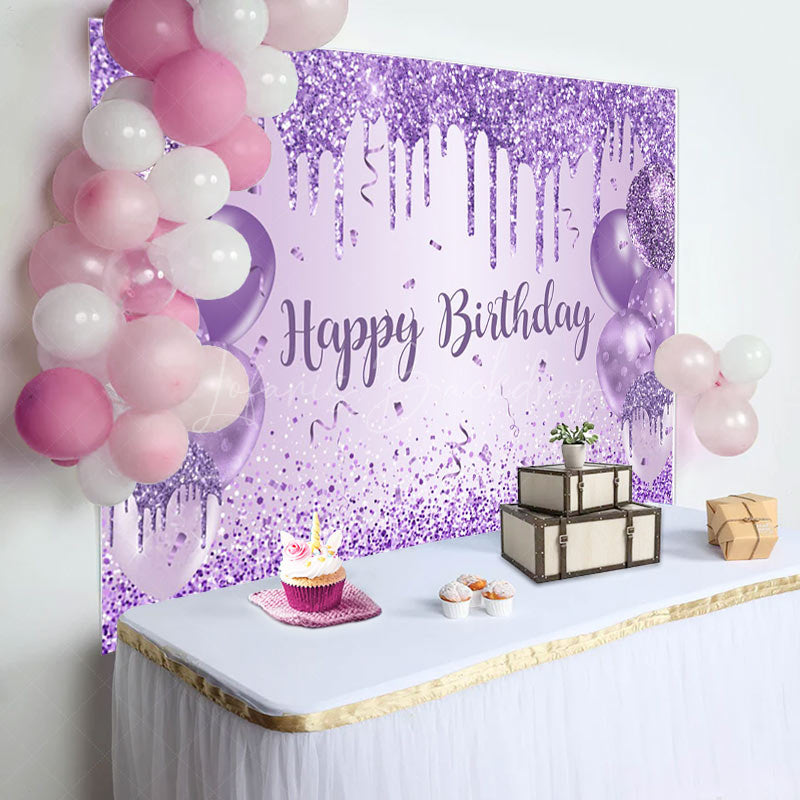 Lofaris Purple Balloon Glitter Happy Birthday Party Backdrop