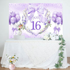Lofaris Purple Balloons Bow Floral Sweet 16 Birthday Backdrop