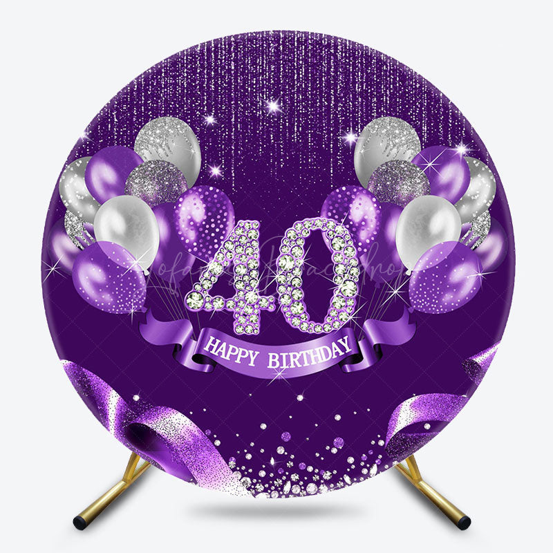 Lofaris Purple Balloons Glitter 40th Birthday Round Backdrop