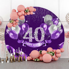 Lofaris Purple Balloons Glitter 40th Birthday Round Backdrop