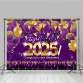 Lofaris Purple Balloons Glitter Flag Congrats Grad Backdrop