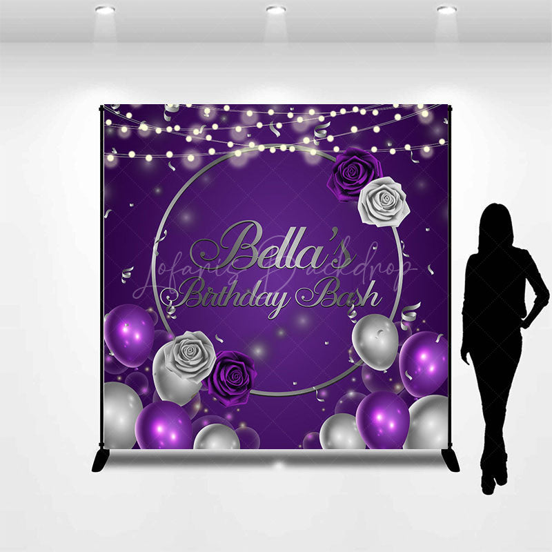 Lofaris Purple Balloons Rose Custom Name Birthday Backdrop