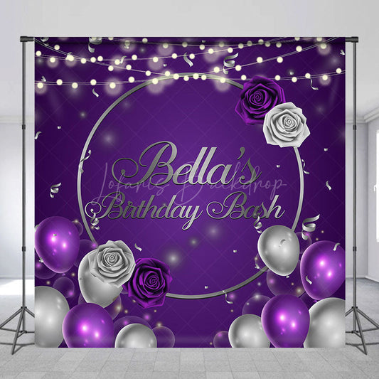 Lofaris Purple Balloons Rose Custom Name Birthday Backdrop