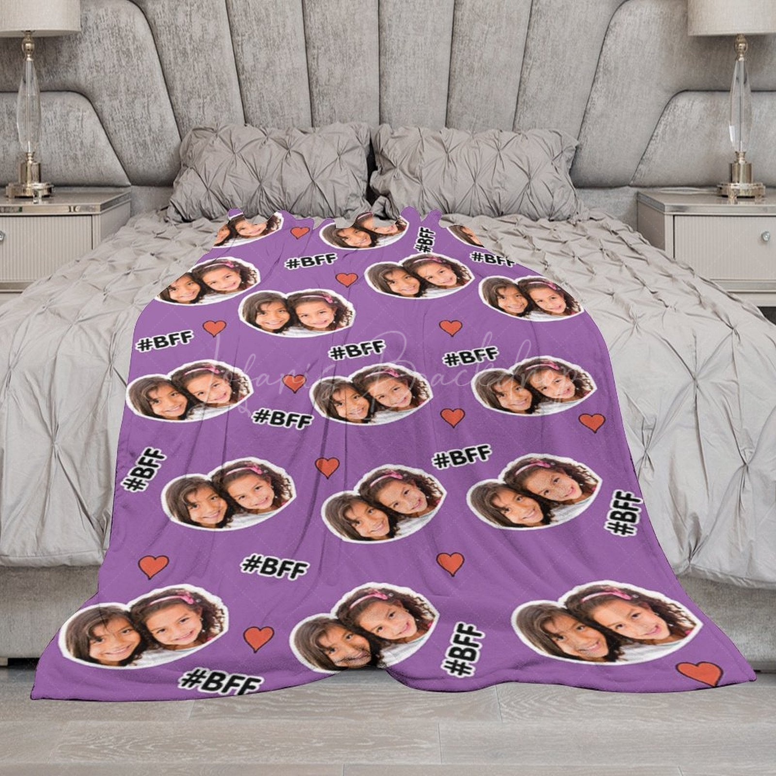 Lofaris Purple Best Friend Forever Tag Custom Photo Blanket