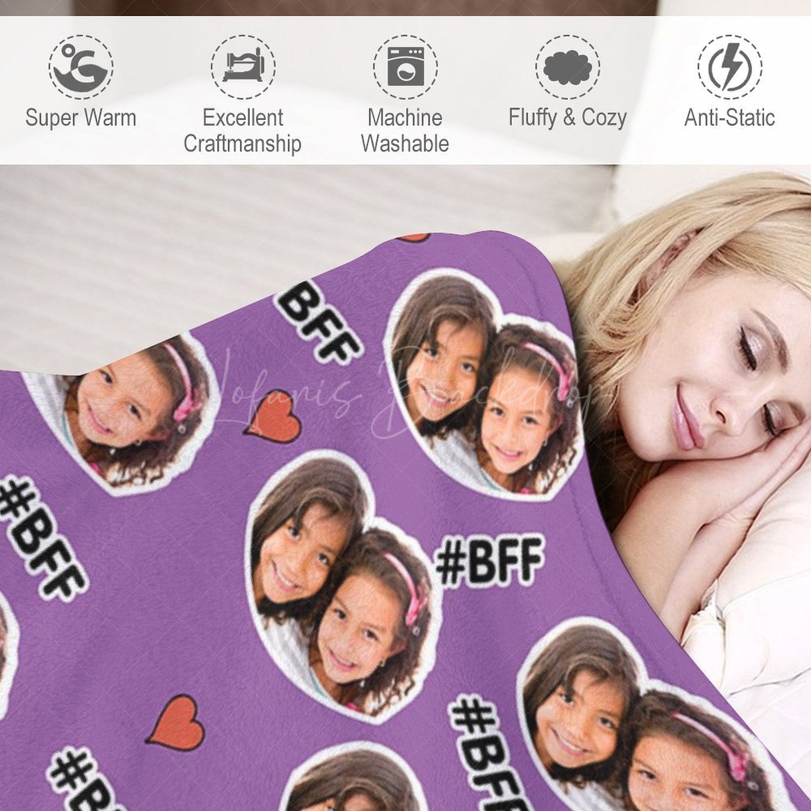 Lofaris Purple Best Friend Forever Tag Custom Photo Blanket