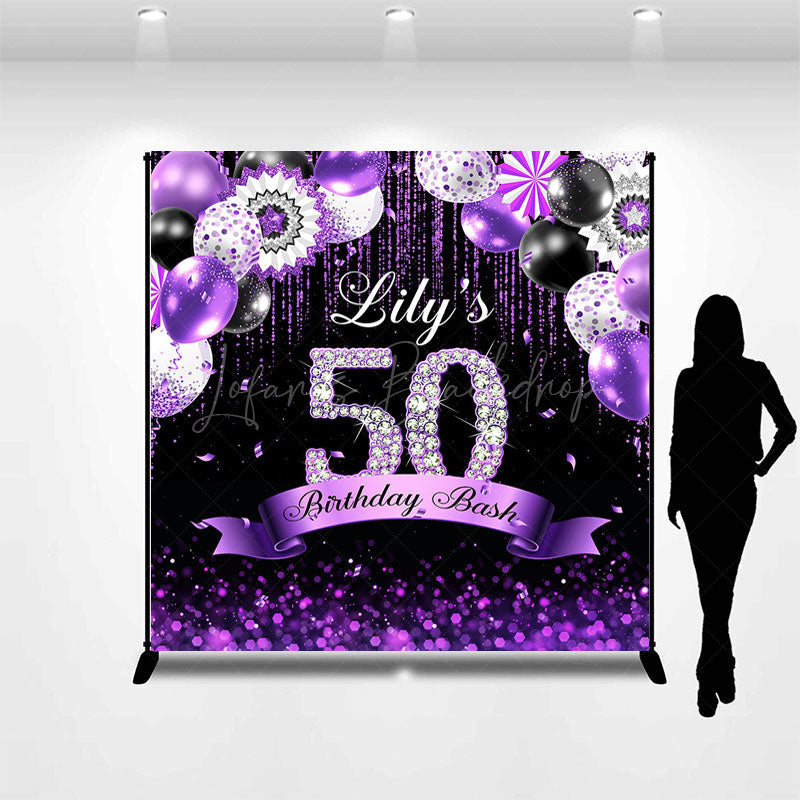 Lofaris Purple Black Balloon Custom 50 Birthday Bash Backdrop