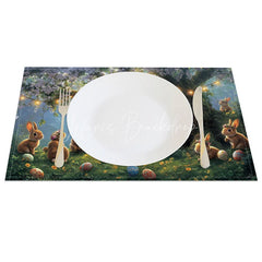 Lofaris Purple Blossom Bunny Set of 4 Placemats Spring Floral Tree Easter Holiday Table Mats Decor