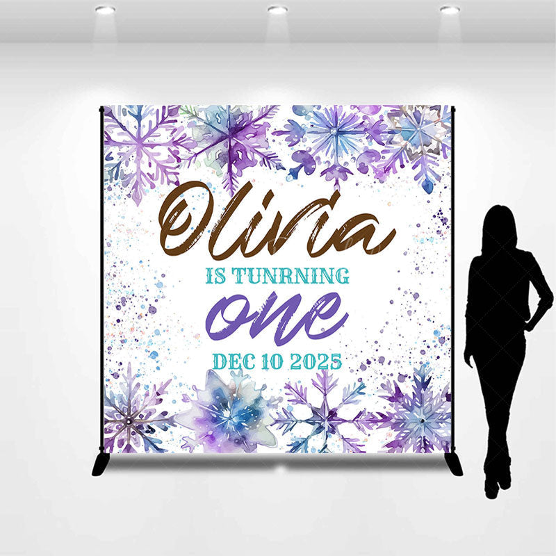 Lofaris Purple Blue Snowflake Custom 1st Birthday Backdrop