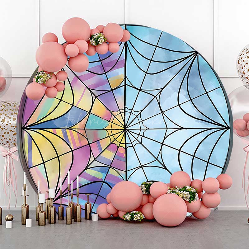 Lofaris Purple Blue Spiderweb Girls Birthday Round Backdrop