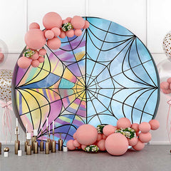 Lofaris Purple Blue Spiderweb Girls Birthday Round Backdrop