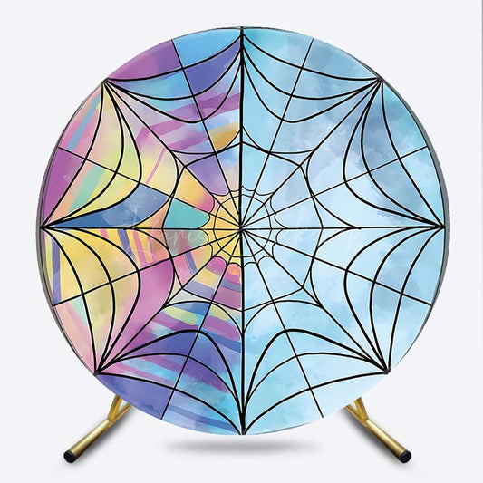 Lofaris Purple Blue Spiderweb Girls Birthday Round Backdrop