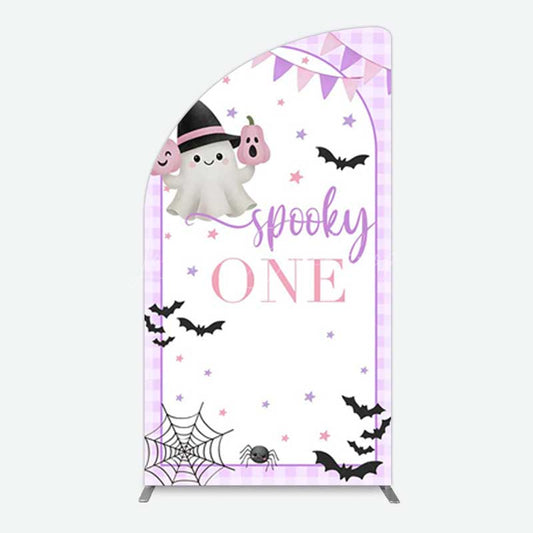 Lofaris Purple Boo Spooky One Halloween Birthday Half Moon Arch Backdrop