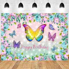 Lofaris Purple Butterfly and Floral Birthday Backdrop Whimsical Garden Vibe for Girl Elegant Sweet Party Photo Prop