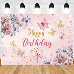Lofaris Purple Butterfly and Floral Birthday Backdrop Whimsical Garden Vibe for Girl Elegant Sweet Party Photo Prop