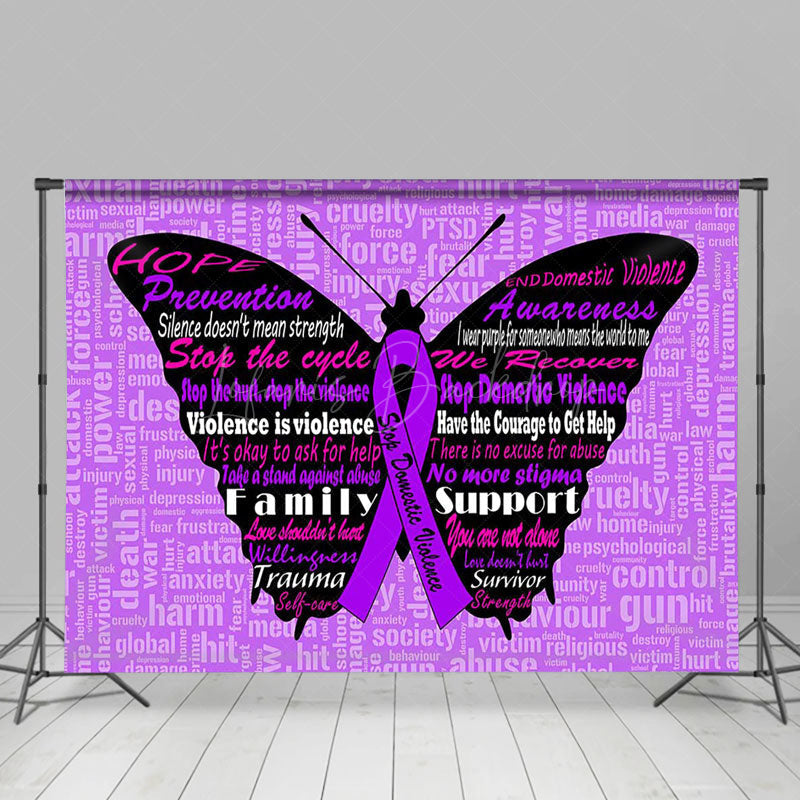 Lofaris Purple Butterfly Stop Domestic Violence Backdrop