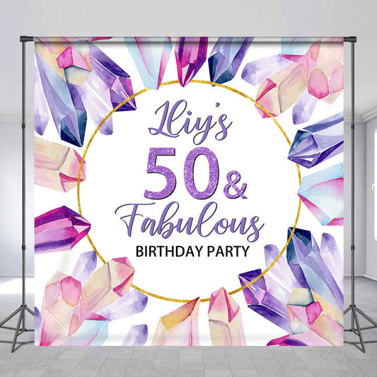 Lofaris Purple Crystal Custom 50 Fabulous Birthday Backdrop