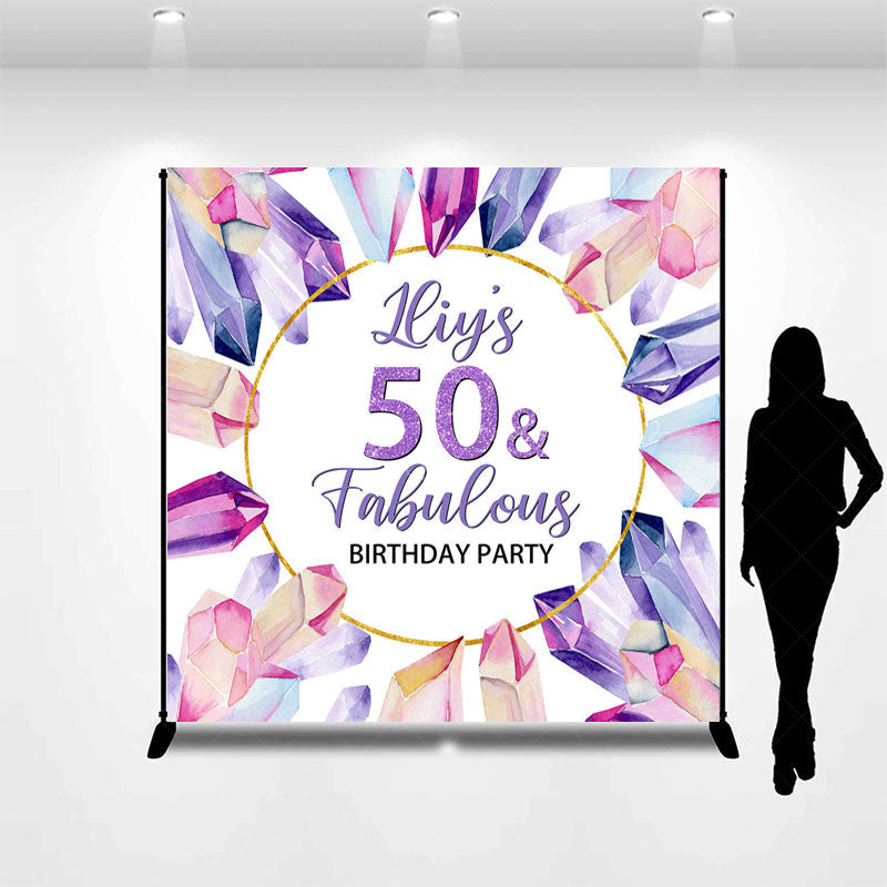 Lofaris Purple Crystal Custom 50 Fabulous Birthday Backdrop