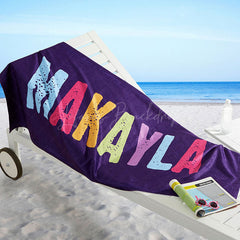 Lofaris Purple Custom Name Beach Towel For Summer