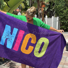 Lofaris Purple Custom Name Beach Towel For Summer