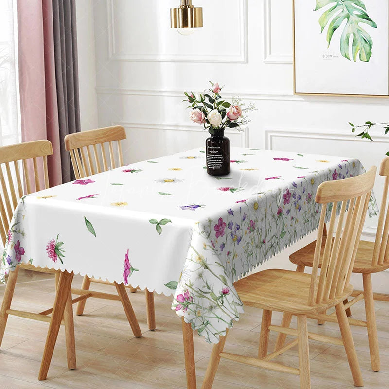 Lofaris Purple Daisy Rectangle Tablecloth Wildflower Garden Dining Table Cover Decoration