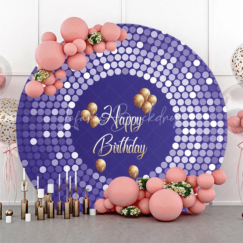 Lofaris Purple Disco Round Backdrop Glittery Sequin Spots Gold Balloons Background Circle Cover for Birthday Party Decoration