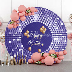 Lofaris Purple Disco Round Backdrop Glittery Sequin Spots Gold Balloons Background Circle Cover for Birthday Party Decoration