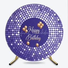 Lofaris Purple Disco Round Backdrop Glittery Sequin Spots Gold Balloons Background Circle Cover for Birthday Party Decoration