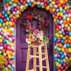Lofaris Purple Door Color Eggs Arch Wreath Easter Backdrop