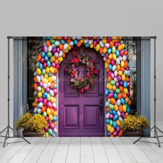Lofaris Purple Door Color Eggs Arch Wreath Easter Backdrop
