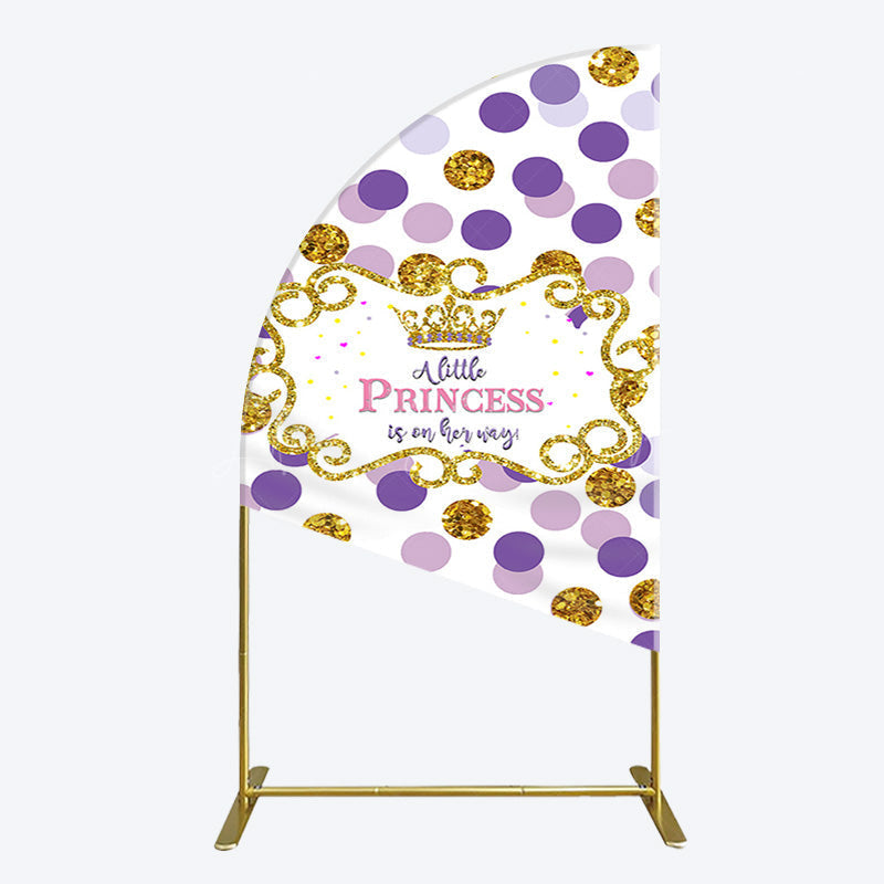 Lofaris Purple Dots Glitter Princess Baby Shower Half Moon Arch Backdrop