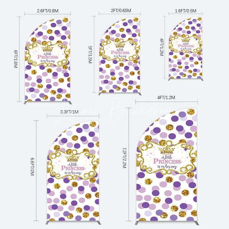 Lofaris Purple Dots Glitter Princess Baby Shower Half Moon Arch Backdrop