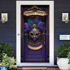 Lofaris Purple Feather Mask Mardi Gras Dance Party Door Cover
