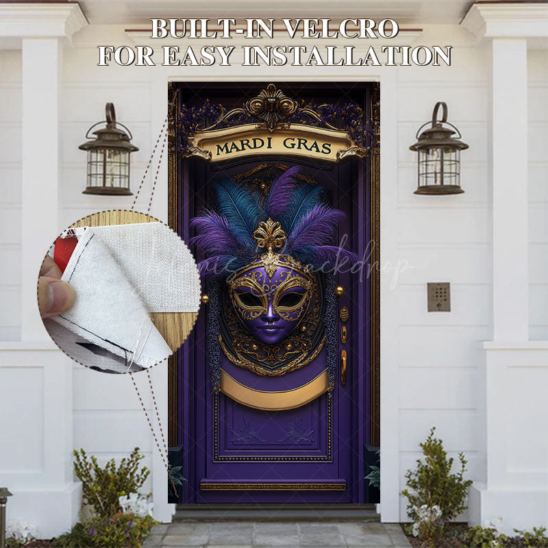 Lofaris Purple Feather Mask Mardi Gras Dance Party Door Cover