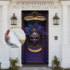 Lofaris Purple Feather Mask Mardi Gras Dance Party Door Cover
