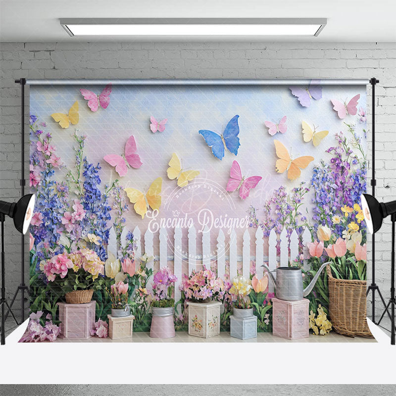 Lofaris Purple Fence Violet Butterfly Spring Photo Backdrop