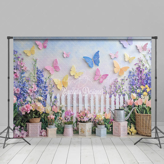 Lofaris Purple Fence Violet Butterfly Spring Photo Backdrop